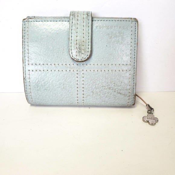 Yurie Nitani Wallet Designer Baby Light Blue Bifold Medium Card Holder Leather - Picture 1 of 11